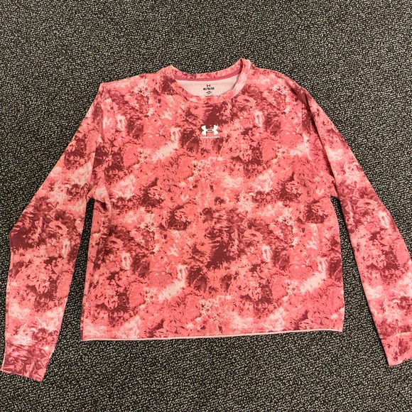 Ladies PINK Under Armour Rival Terry Print Crew Sweatshirt Size XL - Picture 2 of 6